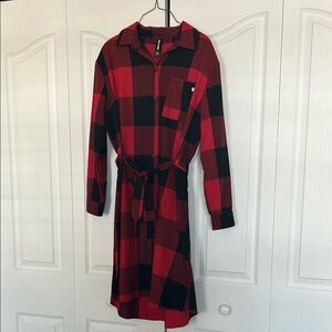Plaid Long Sleeve Dress - Red and Black